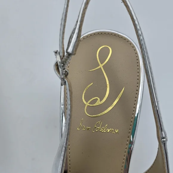 Sam Edelman Silver Pointed Toe Slingback Kitten Heels - Picture 9 of 16